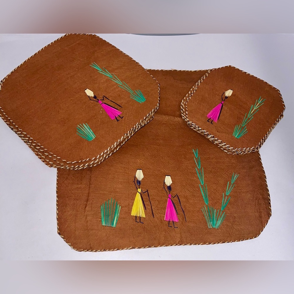 Super groovy coconut fiber placemats/coasters with African style needlepoint